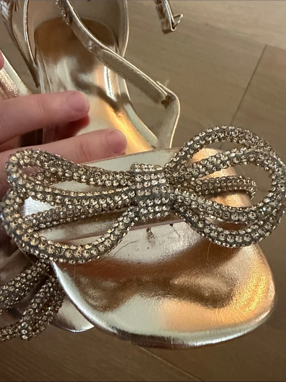 Elegant Metallic Rose Gold Heeled Sandals with Decorative Knot